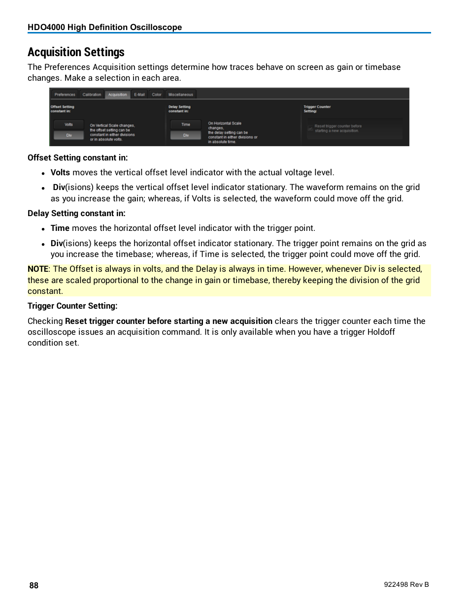 Acquisition settings, Acquisition | Teledyne LeCroy HDO 4000 Operators Manual User Manual | Page 96 / 122