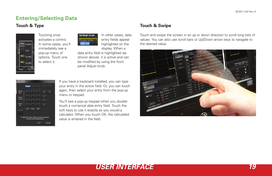User interface 19, Entering/selecting data | Teledyne LeCroy HDO 6000 Getting Started Guide User Manual | Page 23 / 50