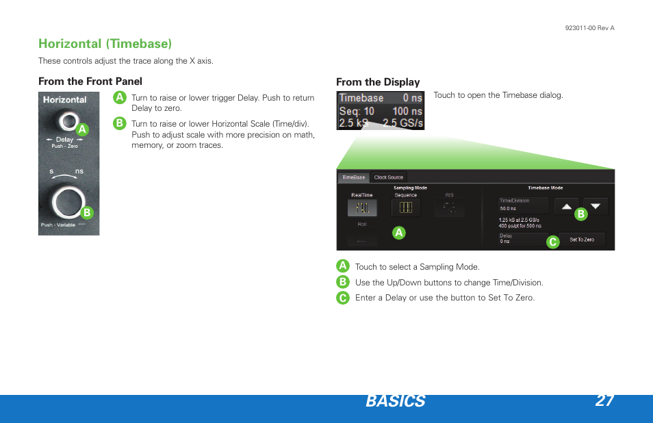 Basics 27, Horizontal (timebase) | Teledyne LeCroy HDO 6000 Getting Started Guide User Manual | Page 31 / 50