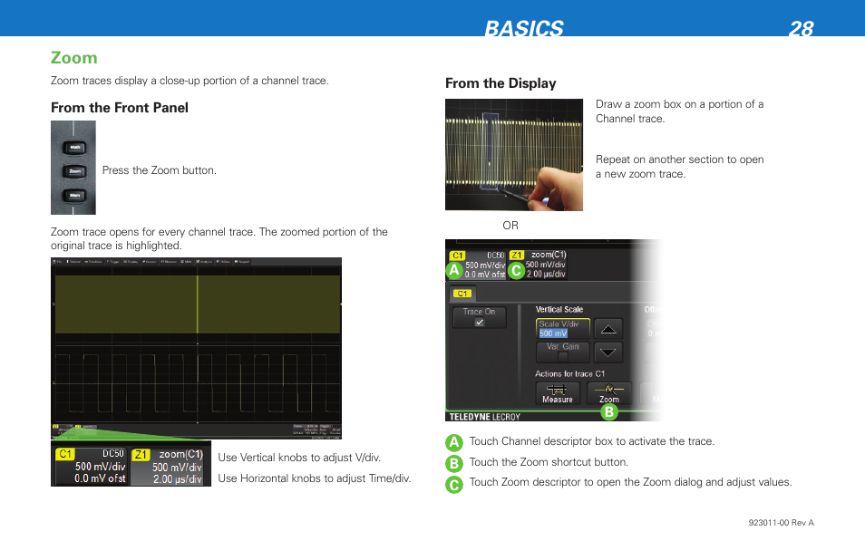 Basics 28, Zoom | Teledyne LeCroy HDO 6000 Getting Started Guide User Manual | Page 32 / 50