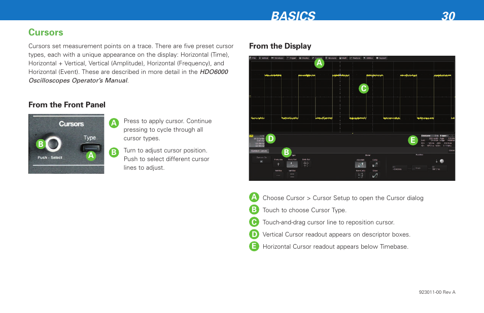Basics 30, Cursors | Teledyne LeCroy HDO 6000 Getting Started Guide User Manual | Page 34 / 50