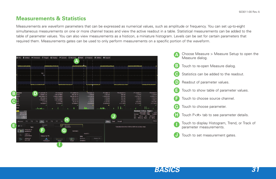 Basics 31, Measurements & statistics | Teledyne LeCroy HDO 6000 Getting Started Guide User Manual | Page 35 / 50