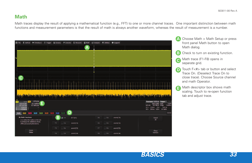 Basics 33, Math | Teledyne LeCroy HDO 6000 Getting Started Guide User Manual | Page 37 / 50