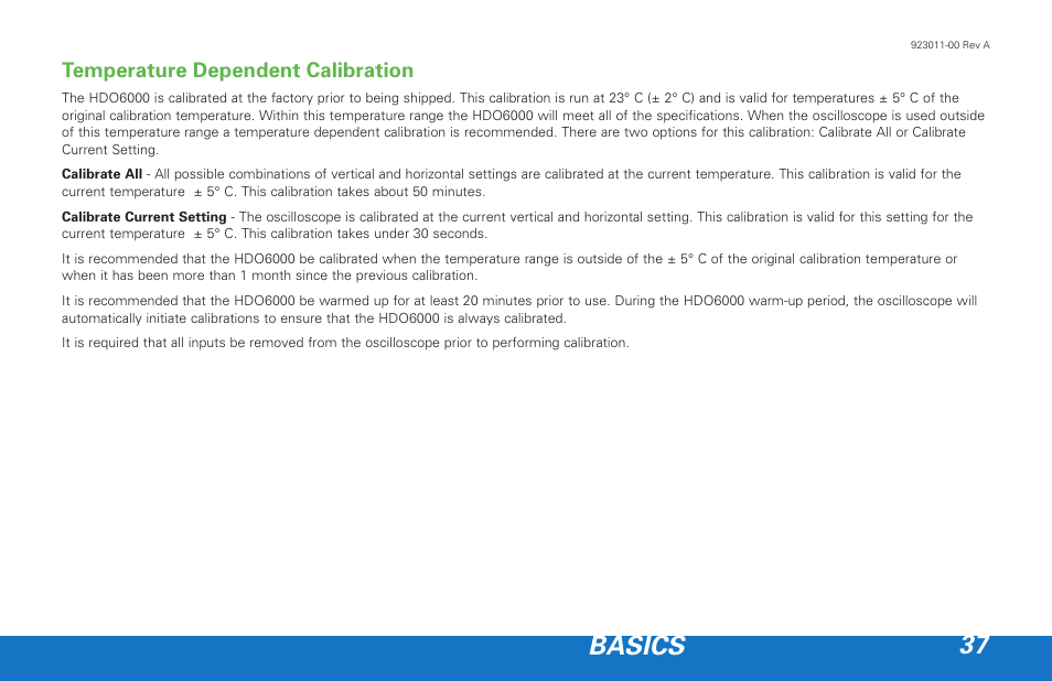 Basics 37, Temperature dependent calibration | Teledyne LeCroy HDO 6000 Getting Started Guide User Manual | Page 41 / 50