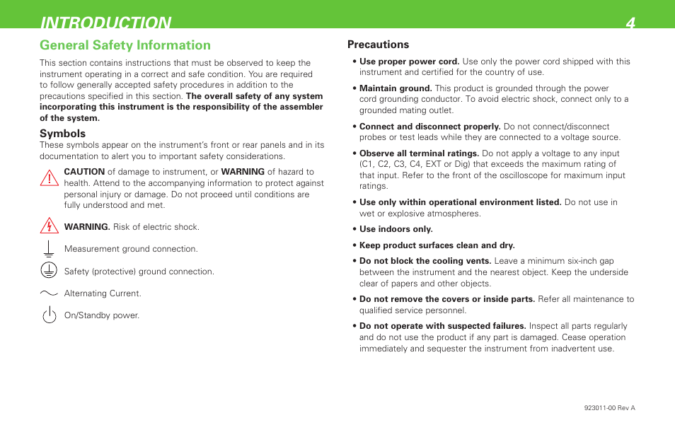 Introduction 4, General safety information | Teledyne LeCroy HDO 6000 Getting Started Guide User Manual | Page 8 / 50