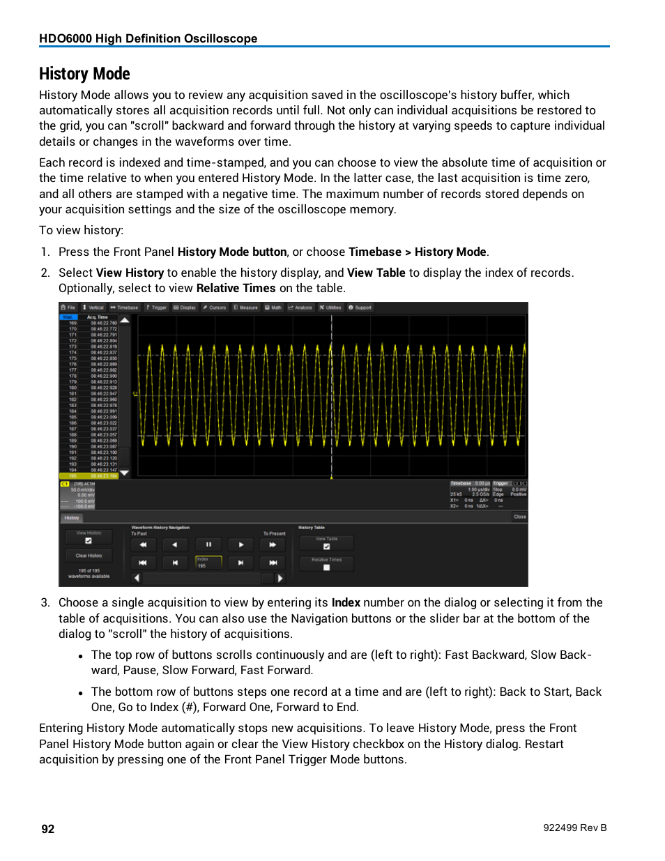 History mode | Teledyne LeCroy HDO6000 Operators Manual User Manual | Page 100 / 142