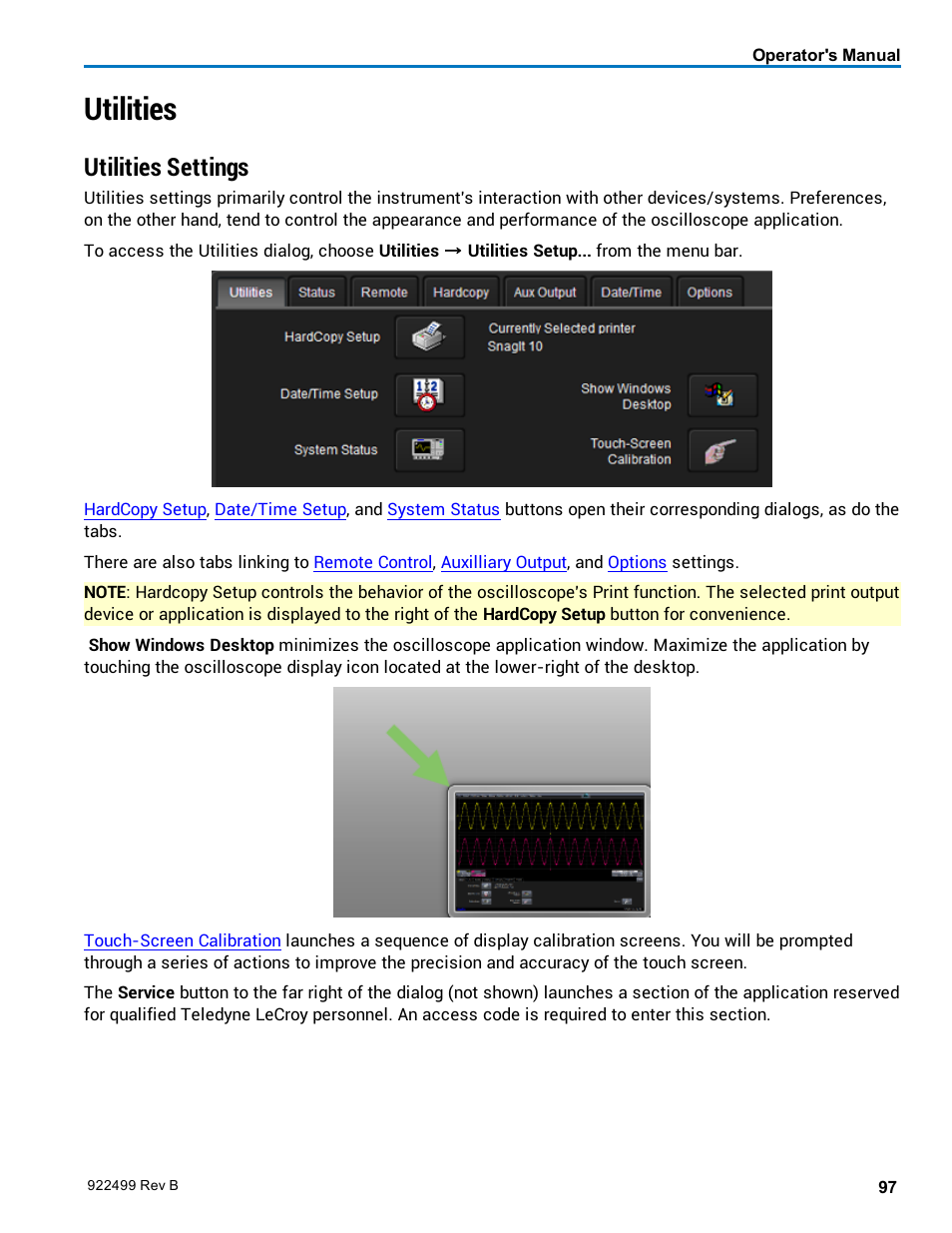 Utilities, Utilities settings | Teledyne LeCroy HDO6000 Operators Manual User Manual | Page 105 / 142