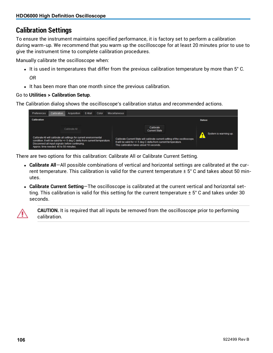 Calibration settings, Calibration | Teledyne LeCroy HDO6000 Operators Manual User Manual | Page 114 / 142
