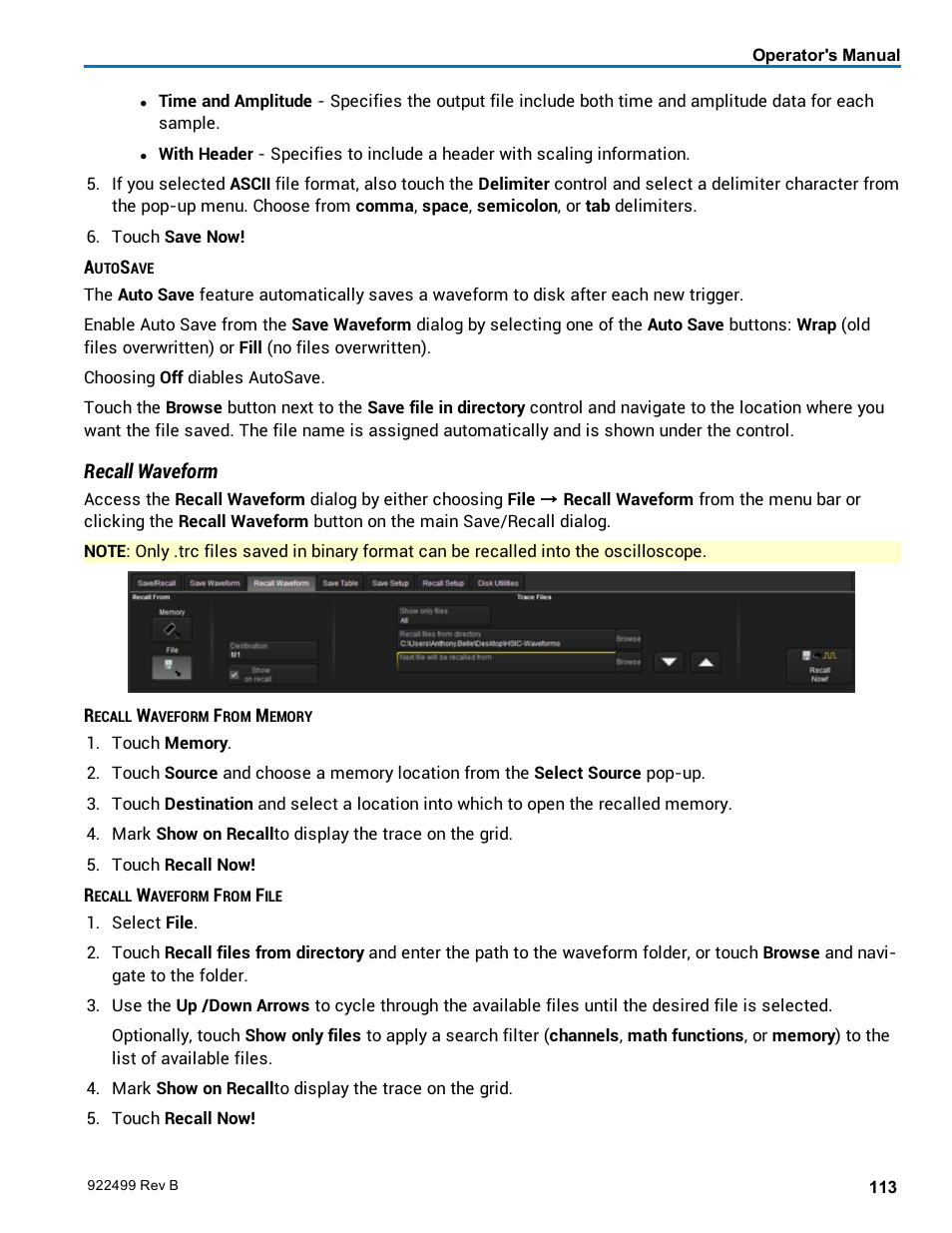 Recall waveform | Teledyne LeCroy HDO6000 Operators Manual User Manual | Page 121 / 142