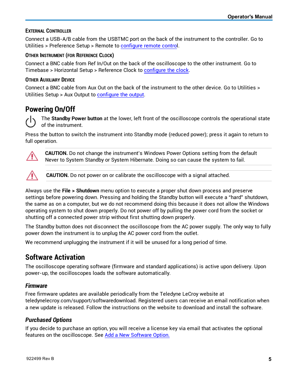 Powering on/off, Software activation | Teledyne LeCroy HDO6000 Operators Manual User Manual | Page 13 / 142