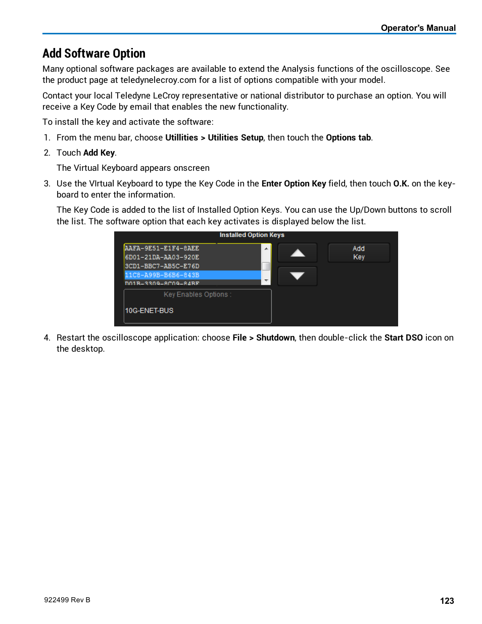 Add software option, Add a new software option | Teledyne LeCroy HDO6000 Operators Manual User Manual | Page 131 / 142