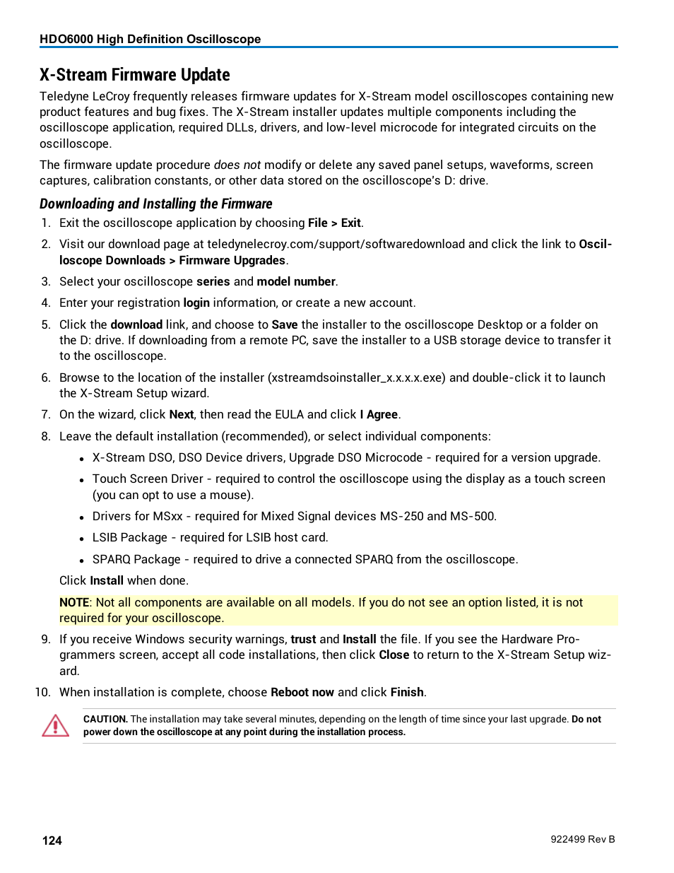 X-stream firmware update, Downloading and installing the firmware | Teledyne LeCroy HDO6000 Operators Manual User Manual | Page 132 / 142