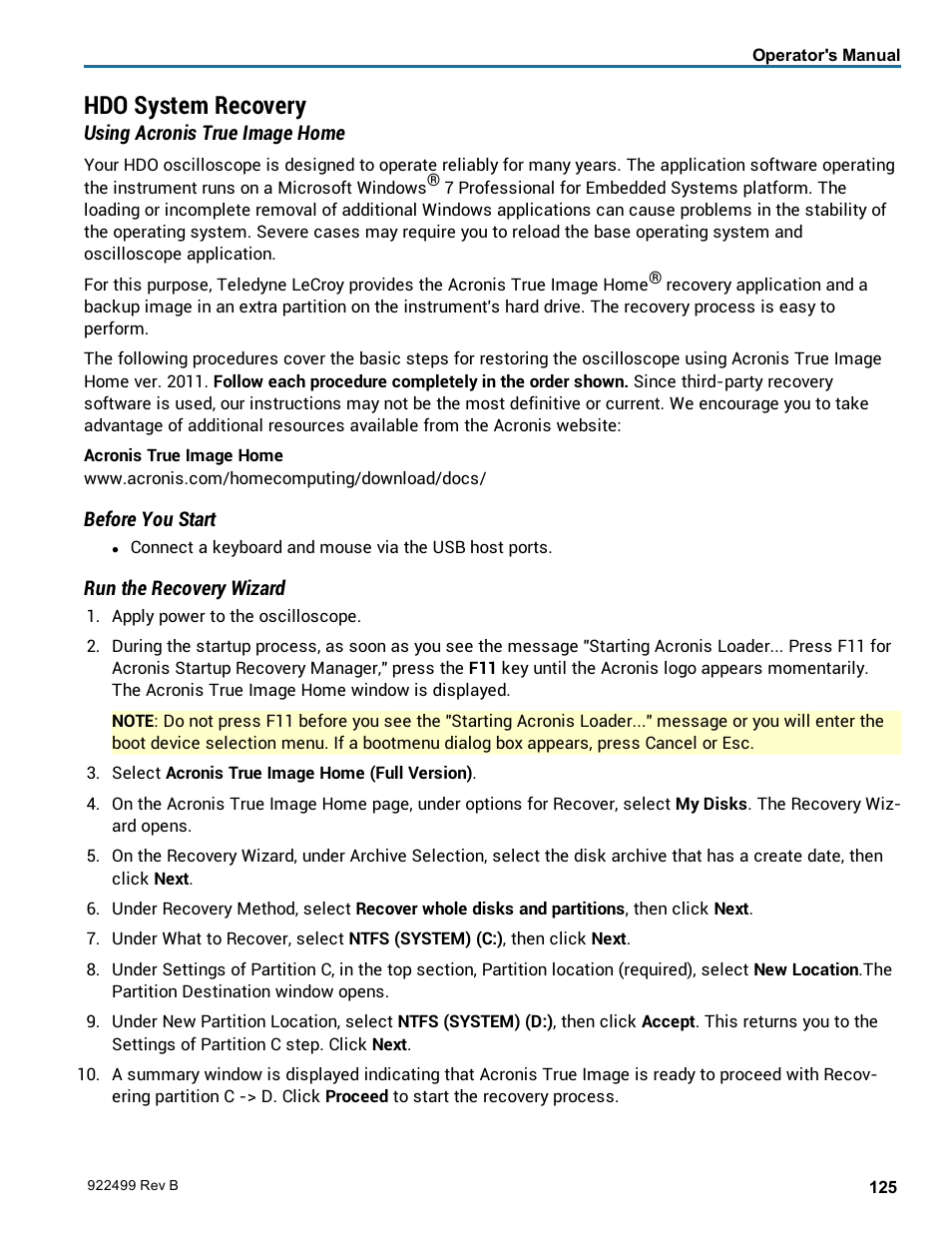 Hdo system recovery | Teledyne LeCroy HDO6000 Operators Manual User Manual | Page 133 / 142