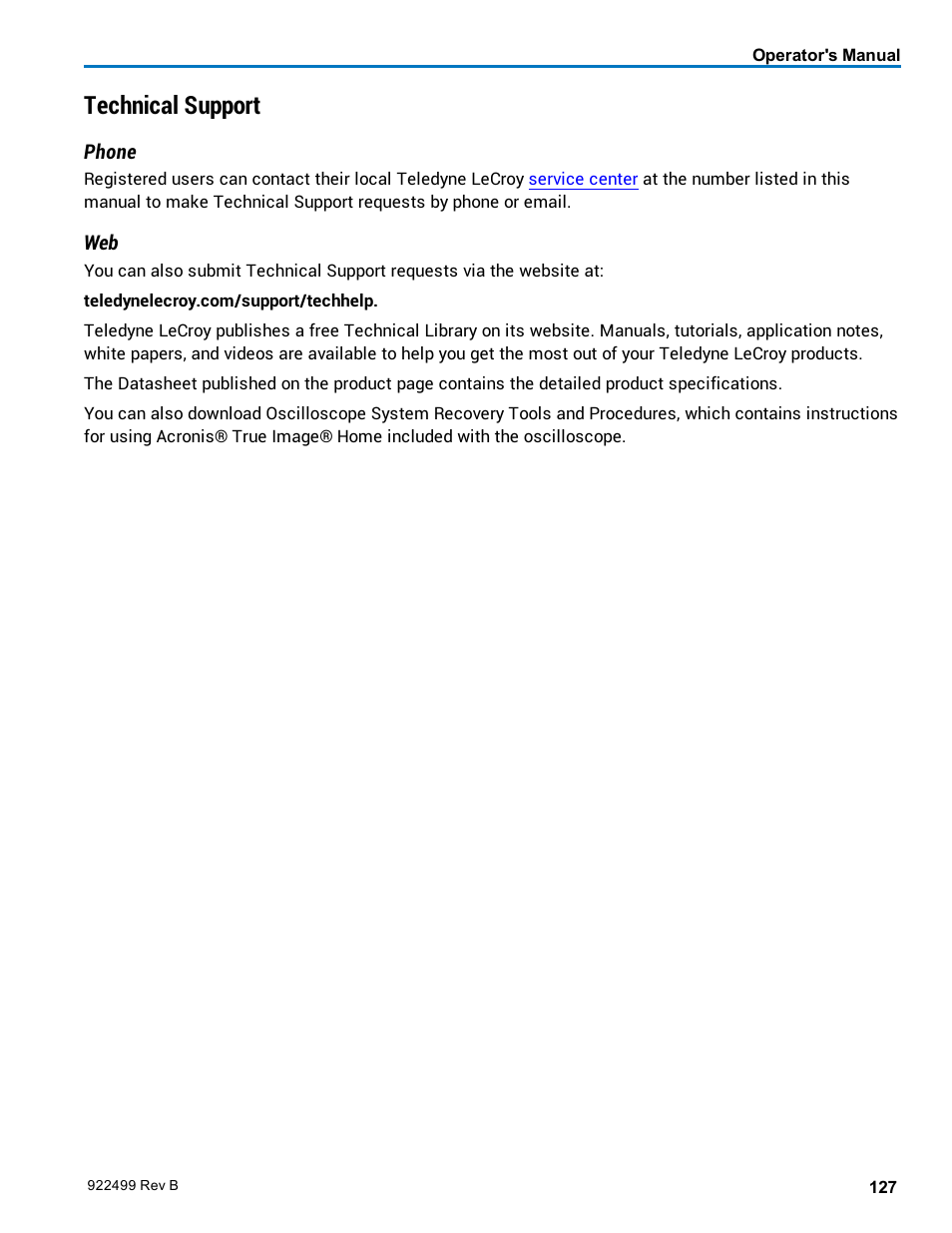 Technical support | Teledyne LeCroy HDO6000 Operators Manual User Manual | Page 135 / 142
