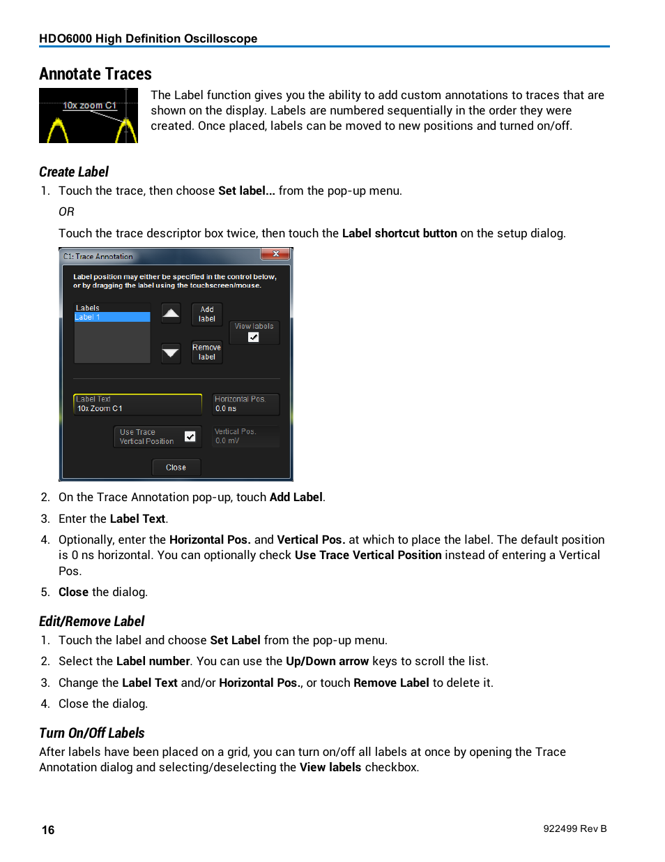 Annotate traces | Teledyne LeCroy HDO6000 Operators Manual User Manual | Page 24 / 142