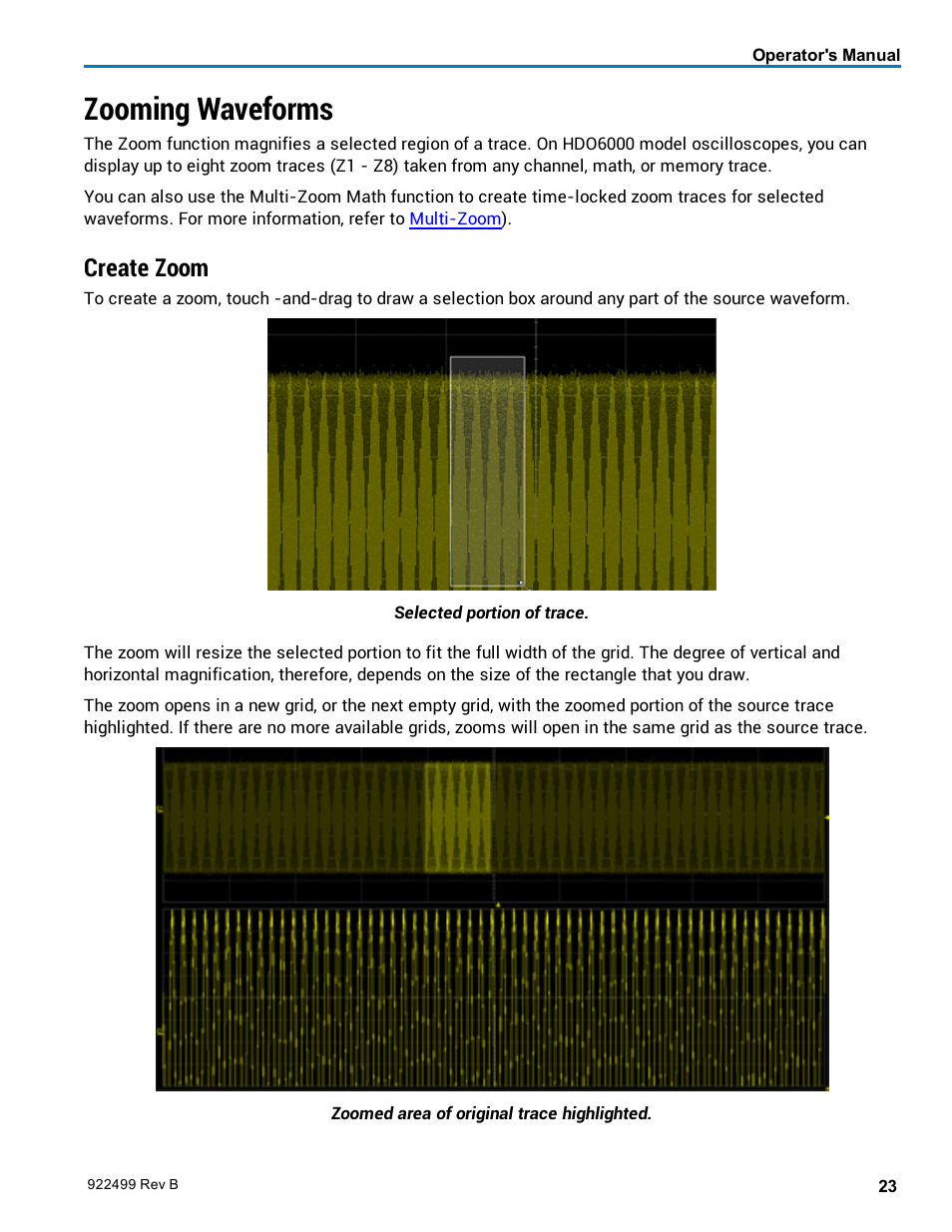 Zooming waveforms, Create zoom | Teledyne LeCroy HDO6000 Operators Manual User Manual | Page 31 / 142