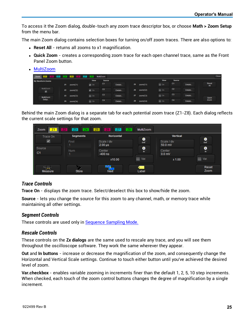 Trace controls, Segment controls, Rescale controls | Teledyne LeCroy HDO6000 Operators Manual User Manual | Page 33 / 142