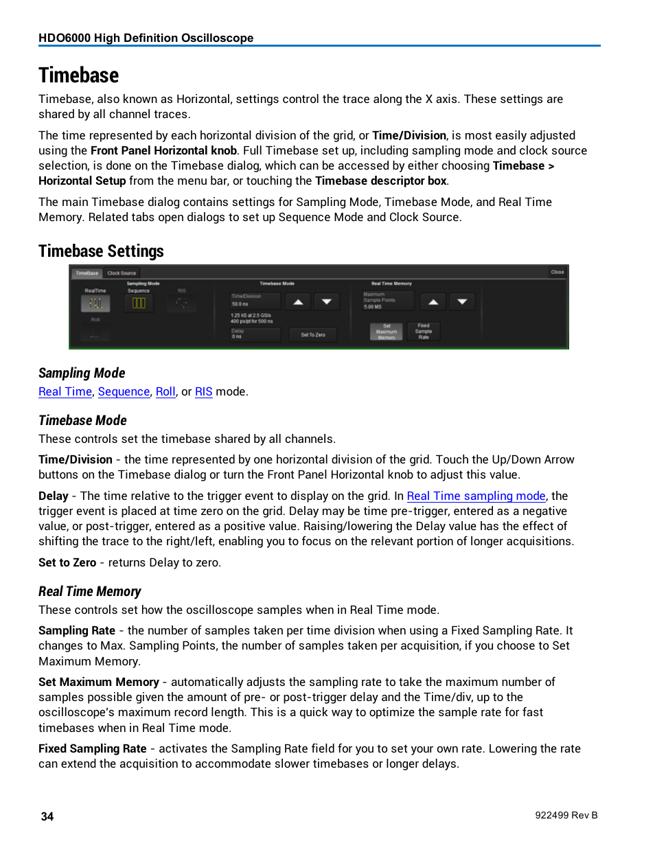 Timebase, Timebase settings | Teledyne LeCroy HDO6000 Operators Manual User Manual | Page 42 / 142