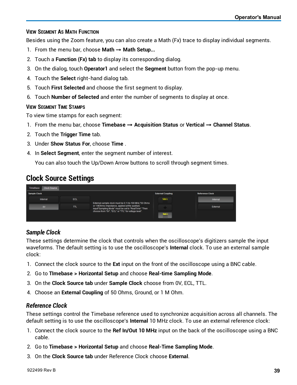 Clock source settings, Configure the clock | Teledyne LeCroy HDO6000 Operators Manual User Manual | Page 47 / 142