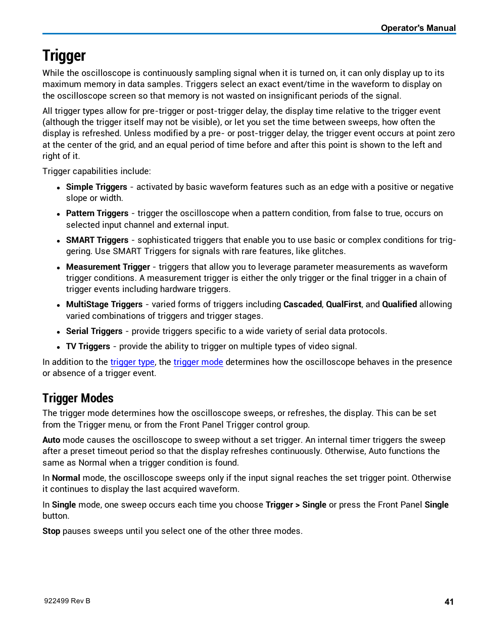 Trigger, Trigger modes | Teledyne LeCroy HDO6000 Operators Manual User Manual | Page 49 / 142