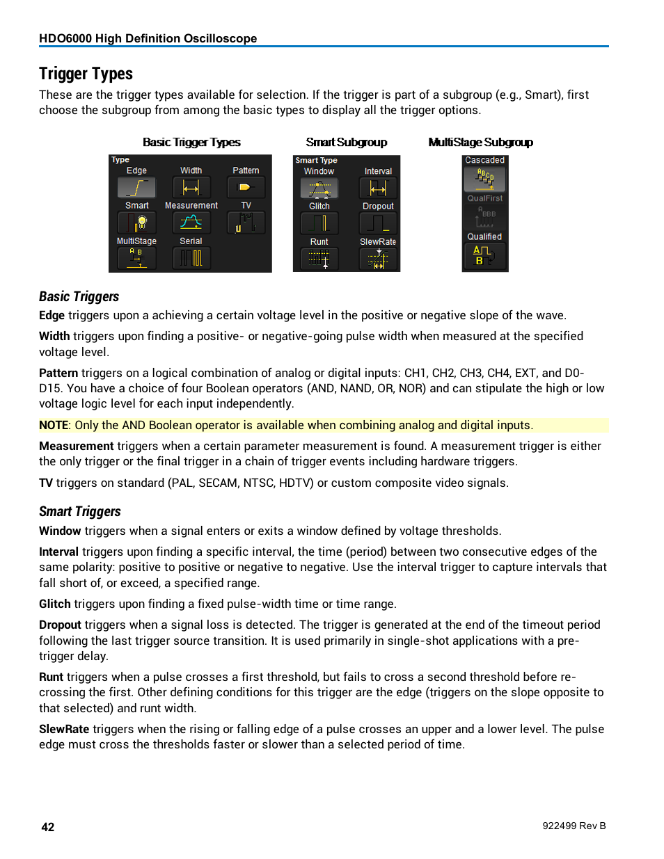 Trigger types | Teledyne LeCroy HDO6000 Operators Manual User Manual | Page 50 / 142