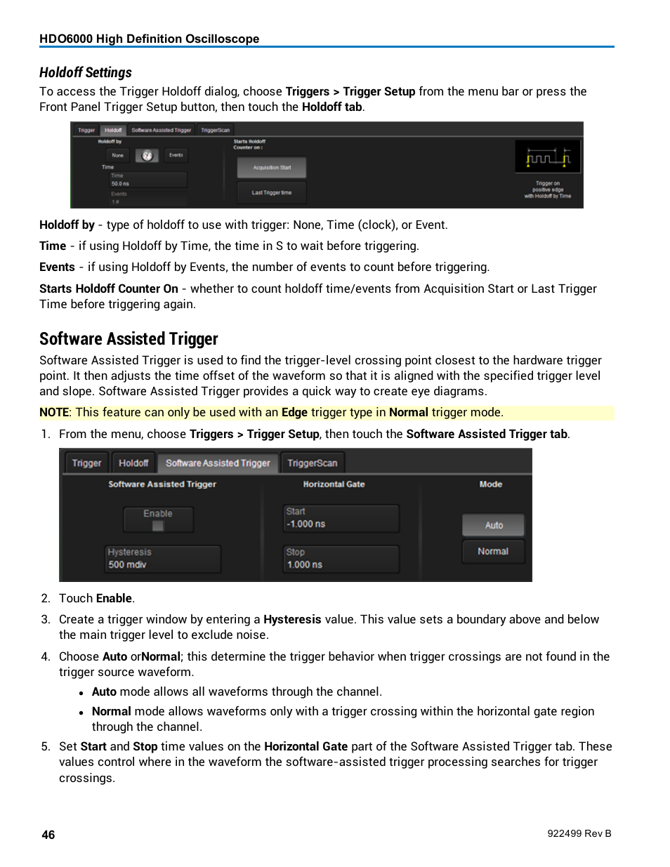 Software assisted trigger | Teledyne LeCroy HDO6000 Operators Manual User Manual | Page 54 / 142