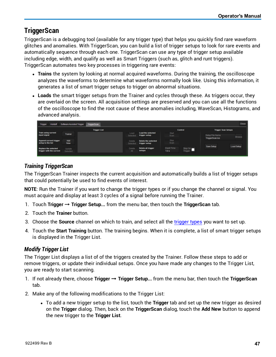 Triggerscan, Training triggerscan, Modify trigger list | Teledyne LeCroy HDO6000 Operators Manual User Manual | Page 55 / 142