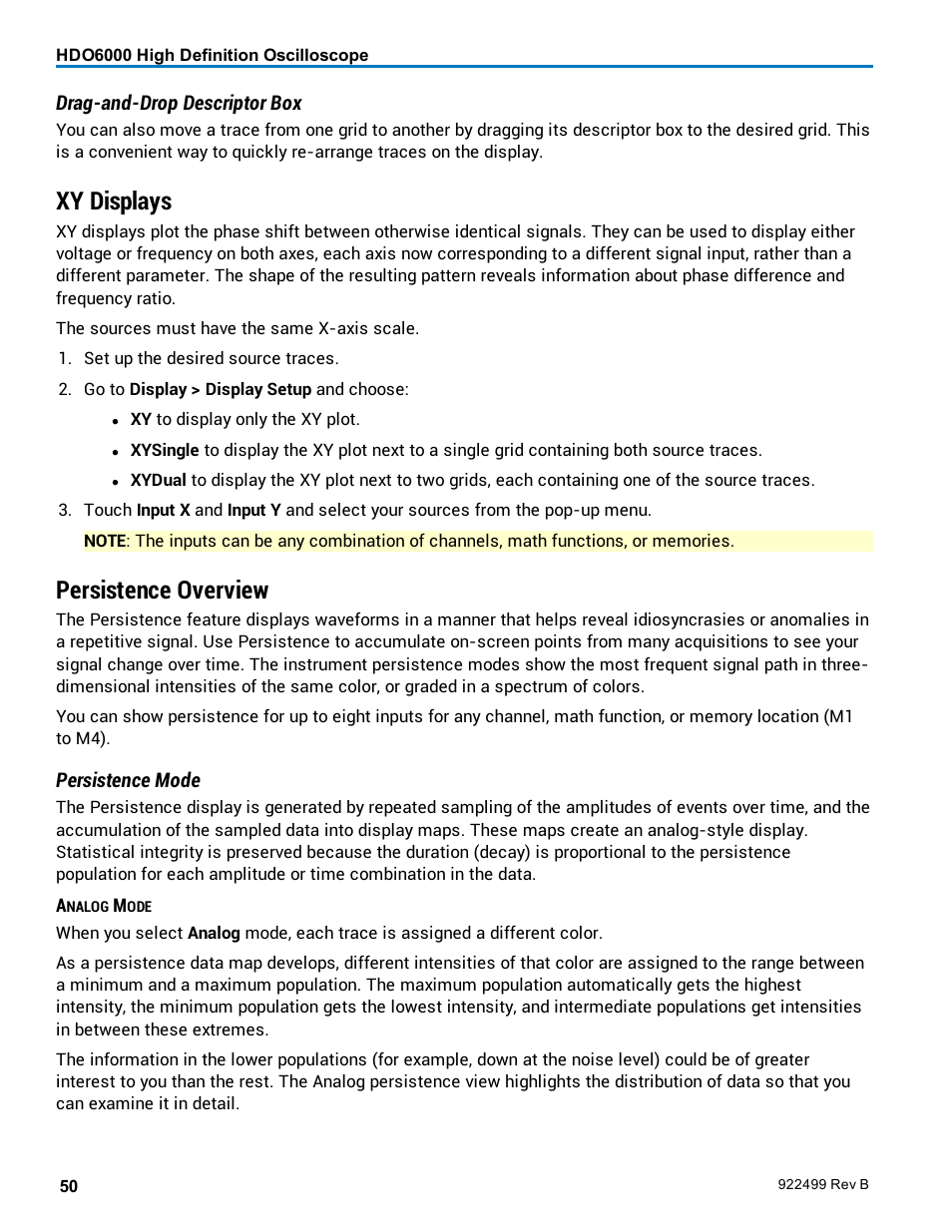 Xy displays, Persistence overview | Teledyne LeCroy HDO6000 Operators Manual User Manual | Page 58 / 142