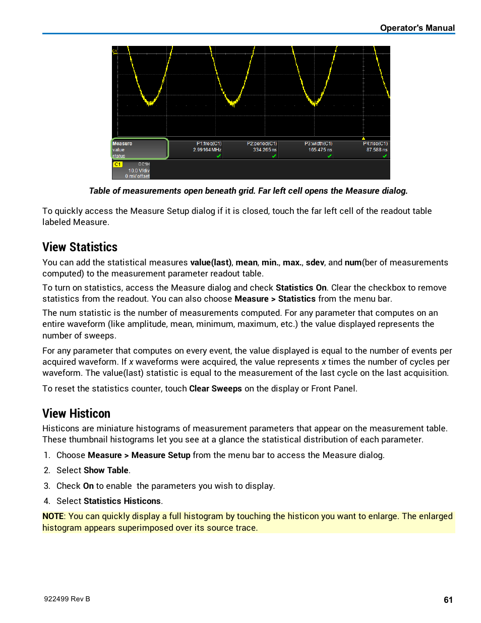 View statistics, View histicon | Teledyne LeCroy HDO6000 Operators Manual User Manual | Page 69 / 142
