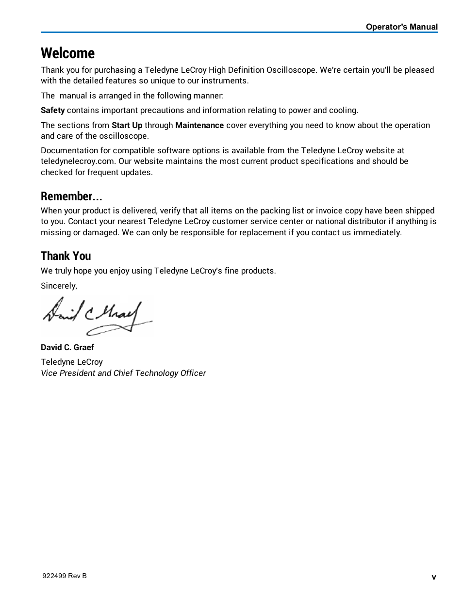Welcome, Remember | Teledyne LeCroy HDO6000 Operators Manual User Manual | Page 7 / 142