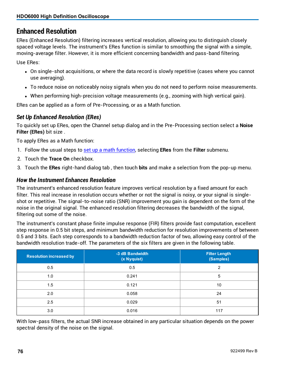 Enhanced resolution, Set up enhanced resolution (eres), How the instrument enhances resolution | Teledyne LeCroy HDO6000 Operators Manual User Manual | Page 84 / 142