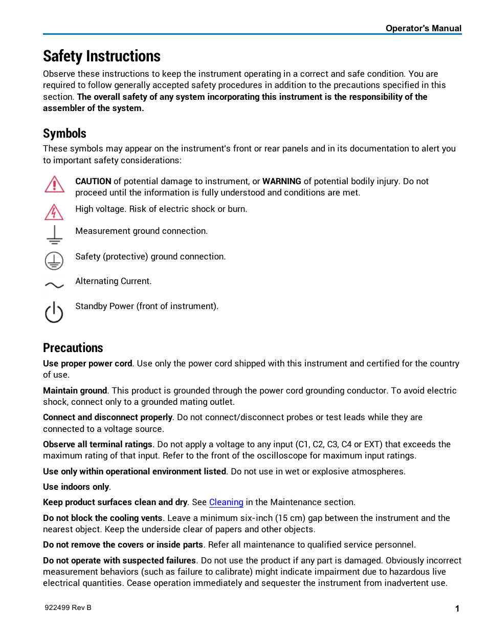 Safety instructions, Symbols, Precautions | Teledyne LeCroy HDO6000 Operators Manual User Manual | Page 9 / 142