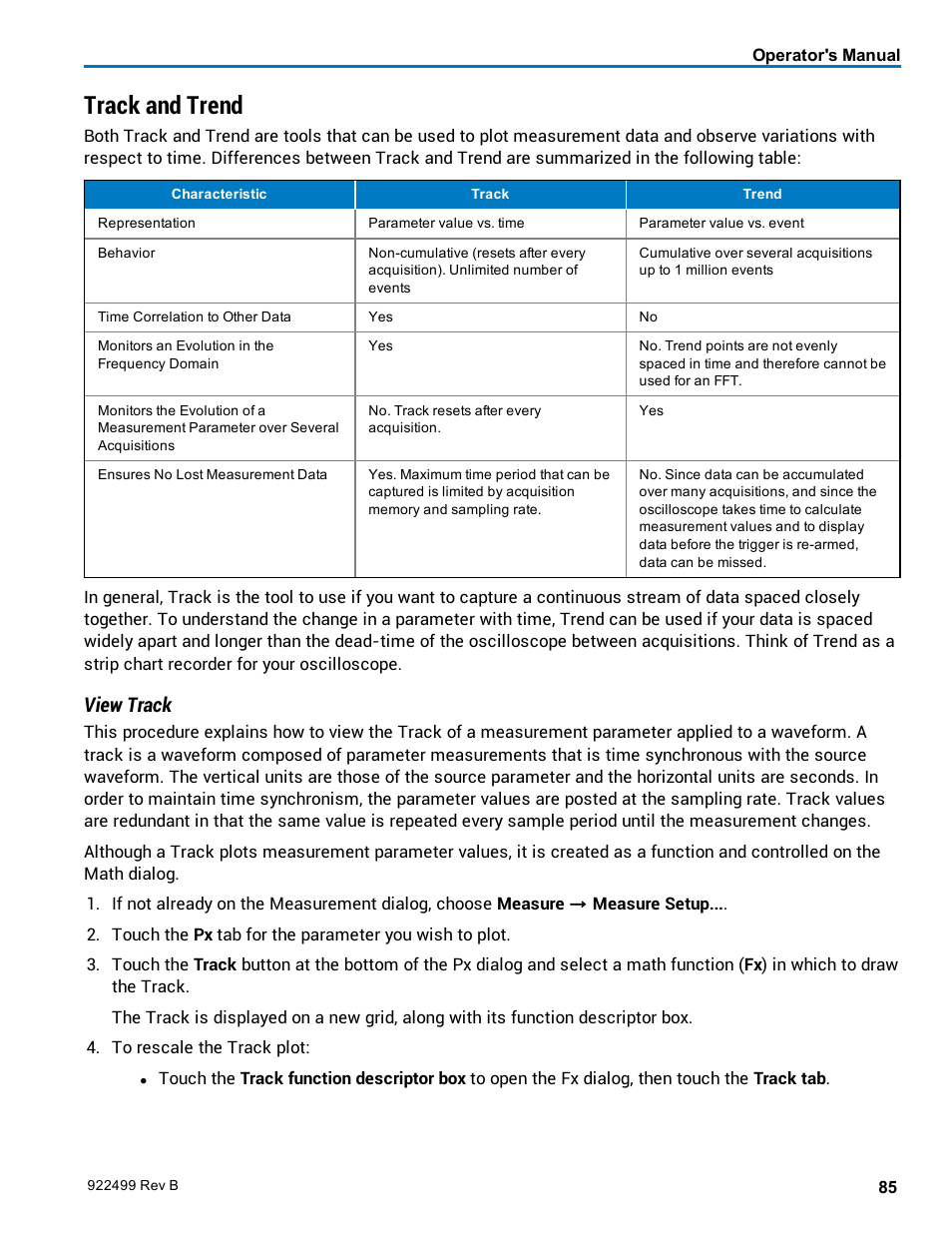 Track and trend, View track, Track vs. trend | Teledyne LeCroy HDO6000 Operators Manual User Manual | Page 93 / 142