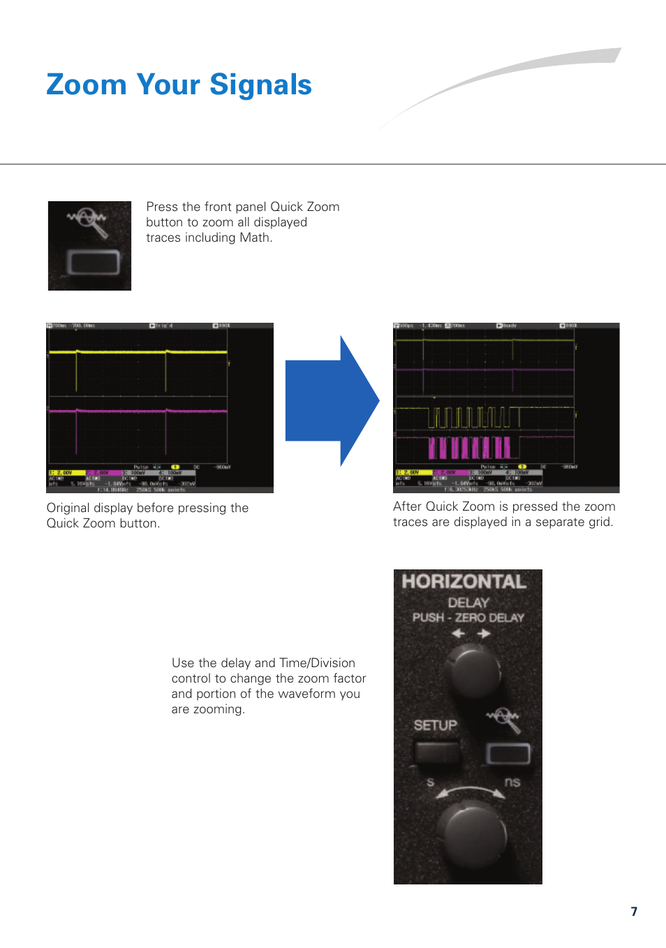 Zoom your signals | Teledyne LeCroy WaveJet 300A Series Quick Reference Guide User Manual | Page 7 / 12