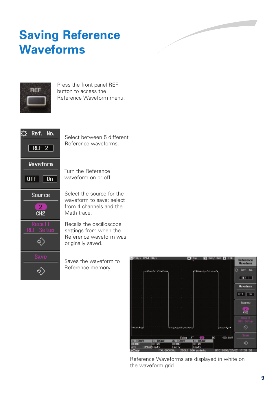 Saving reference waveforms | Teledyne LeCroy WaveJet 300A Series Quick Reference Guide User Manual | Page 9 / 12