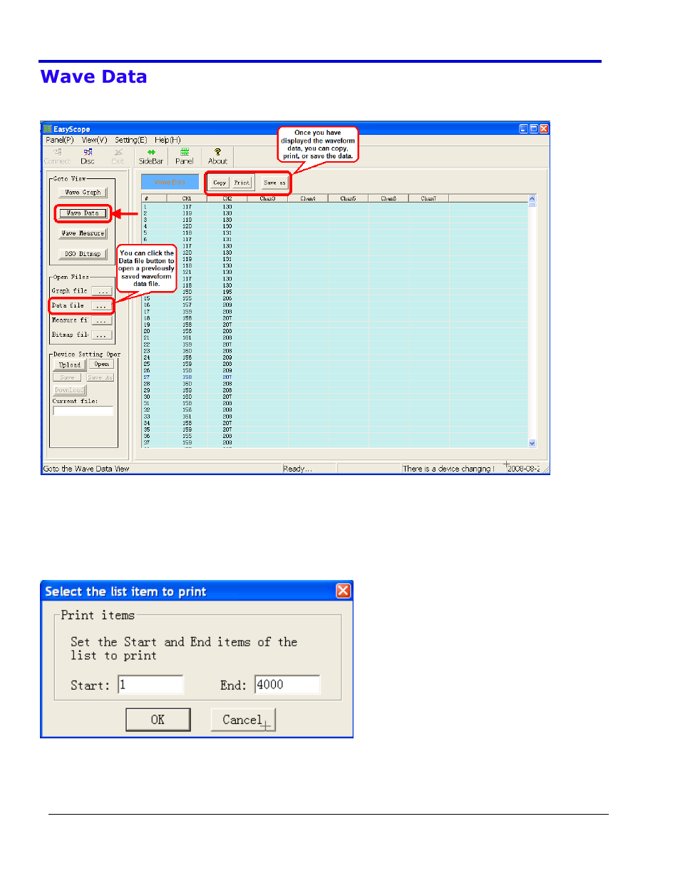 Wave data | Teledyne LeCroy WaveAce EasyScope Operators Manual User Manual | Page 15 / 28