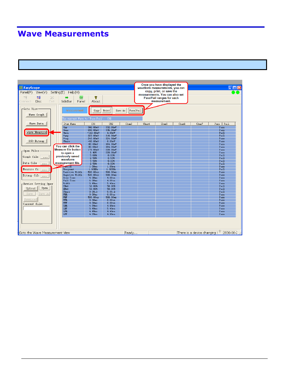 Wave measurements | Teledyne LeCroy WaveAce EasyScope Operators Manual User Manual | Page 17 / 28