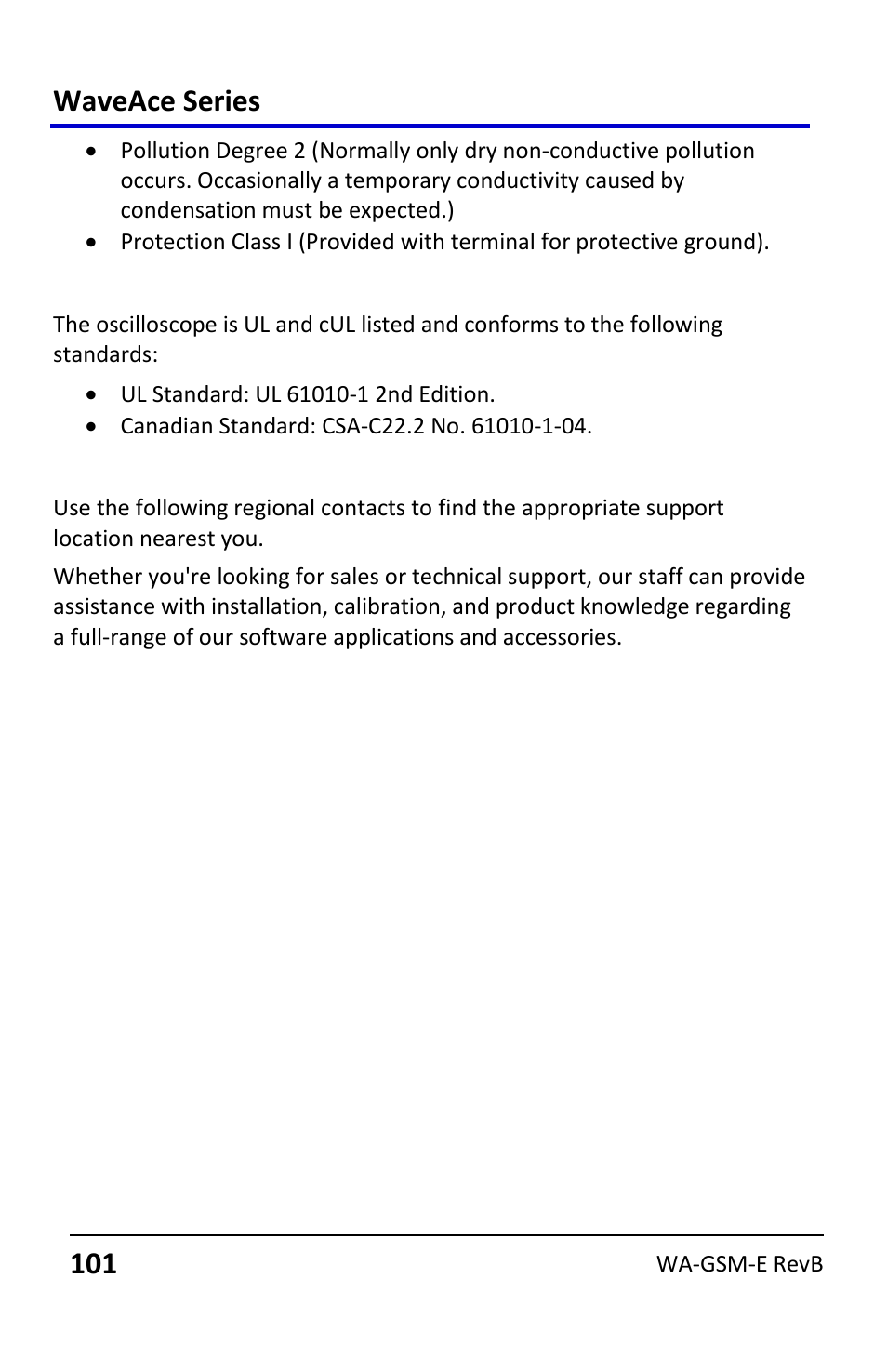 Ul and cul, Contact lecroy for support, Waveace series | Teledyne LeCroy WaveAce User Manual | Page 101 / 106