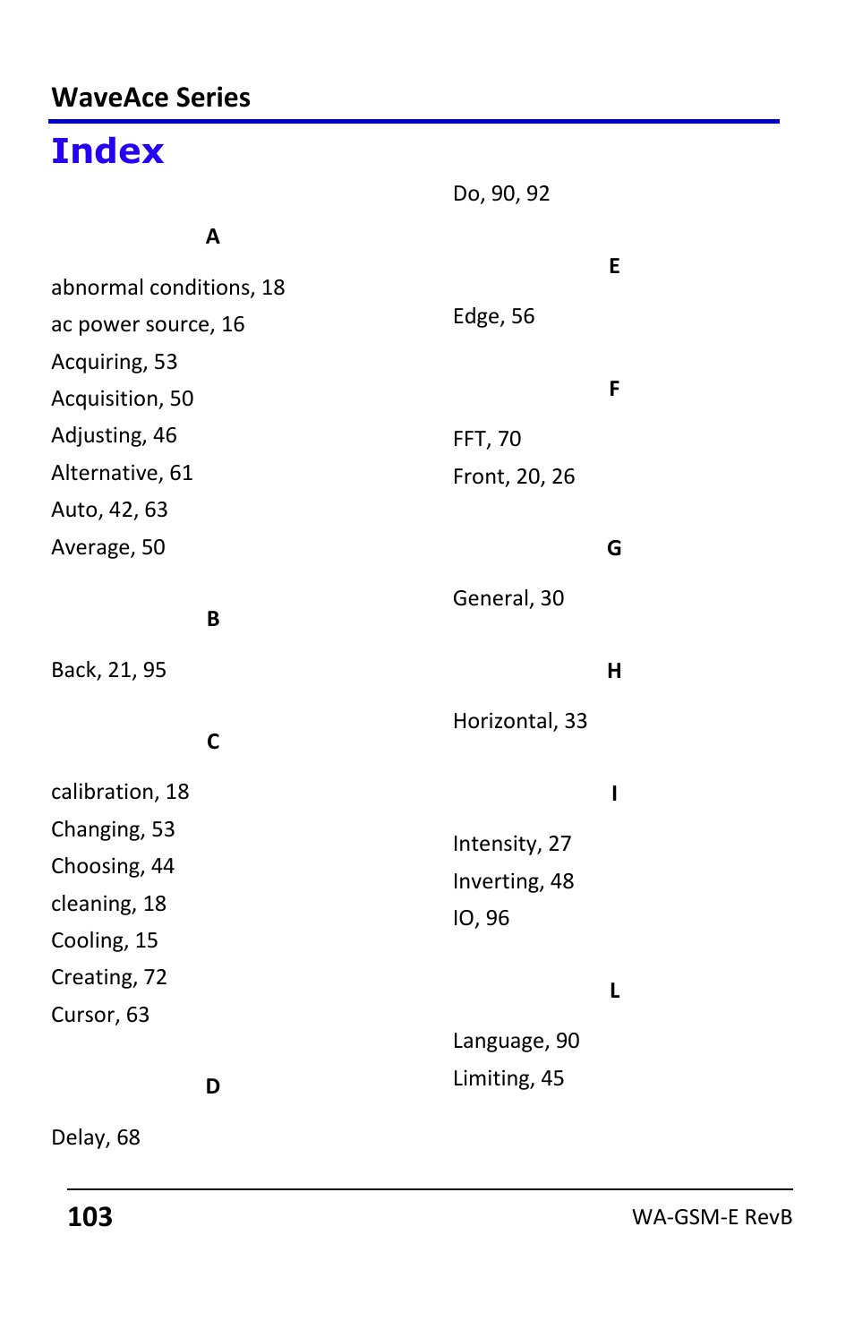 Index, Waveace series | Teledyne LeCroy WaveAce User Manual | Page 103 / 106