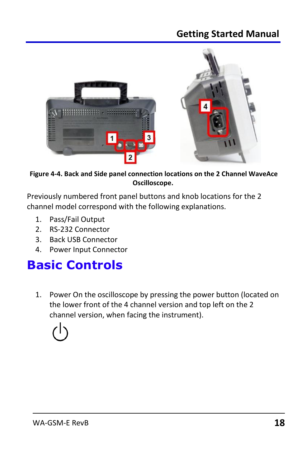 Basic controls, Powering up your waveace, Getting started manual | Teledyne LeCroy WaveAce User Manual | Page 18 / 106