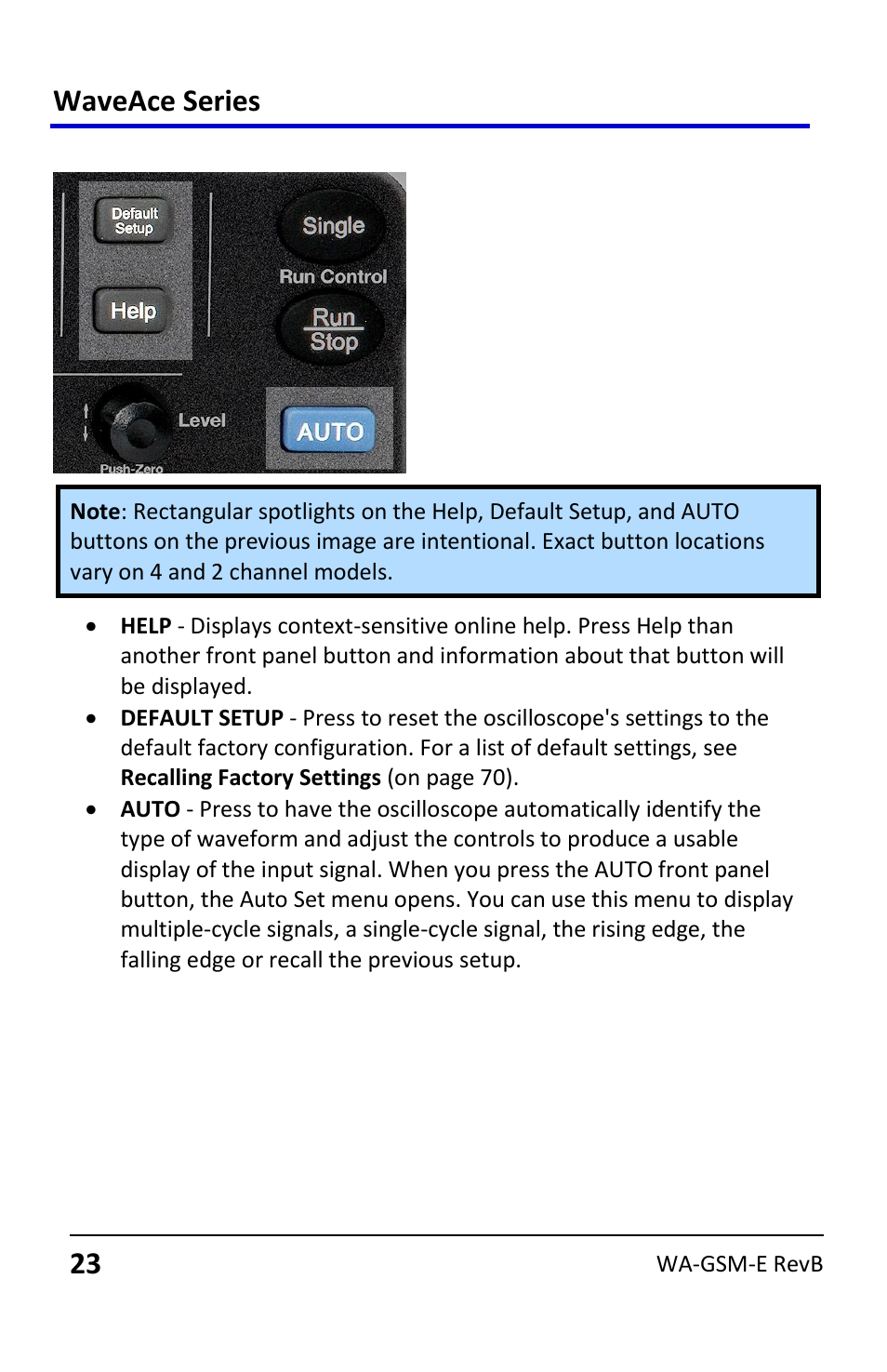 General control buttons, Waveace series | Teledyne LeCroy WaveAce User Manual | Page 23 / 106