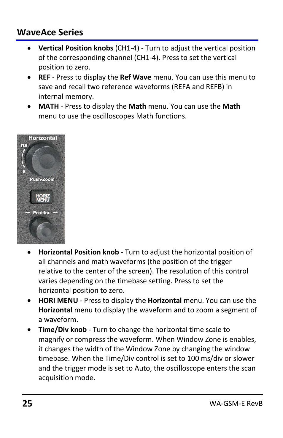 Horizontal controls, Waveace series | Teledyne LeCroy WaveAce User Manual | Page 25 / 106
