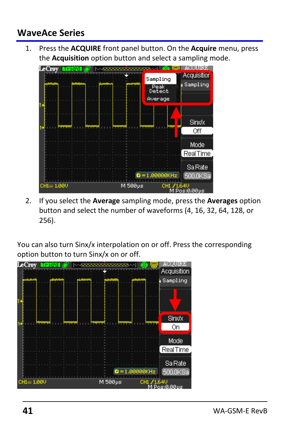 Sinx/x interpolation, Waveace series | Teledyne LeCroy WaveAce User Manual | Page 41 / 106