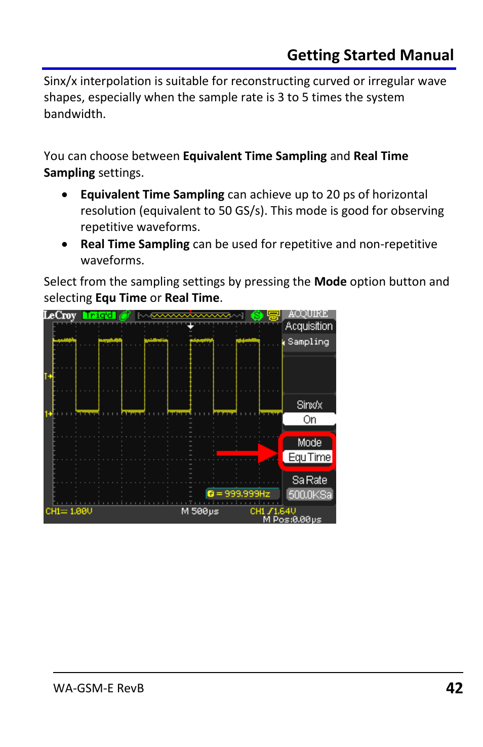 Sampling settings, Getting started manual | Teledyne LeCroy WaveAce User Manual | Page 42 / 106