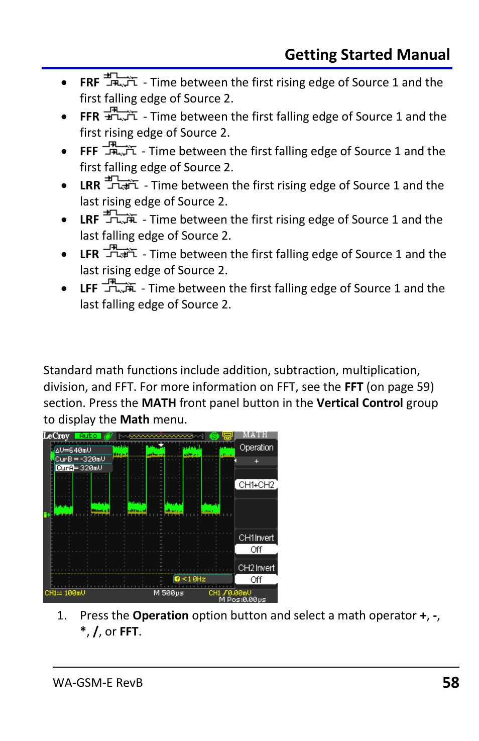 Waveform math, Waveform math overview, Getting started manual | Teledyne LeCroy WaveAce User Manual | Page 58 / 106