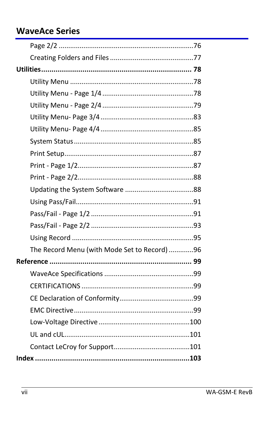 Waveace series | Teledyne LeCroy WaveAce User Manual | Page 7 / 106