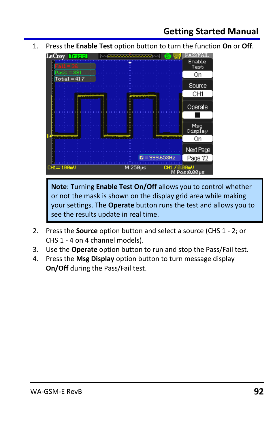 Getting started manual | Teledyne LeCroy WaveAce User Manual | Page 92 / 106