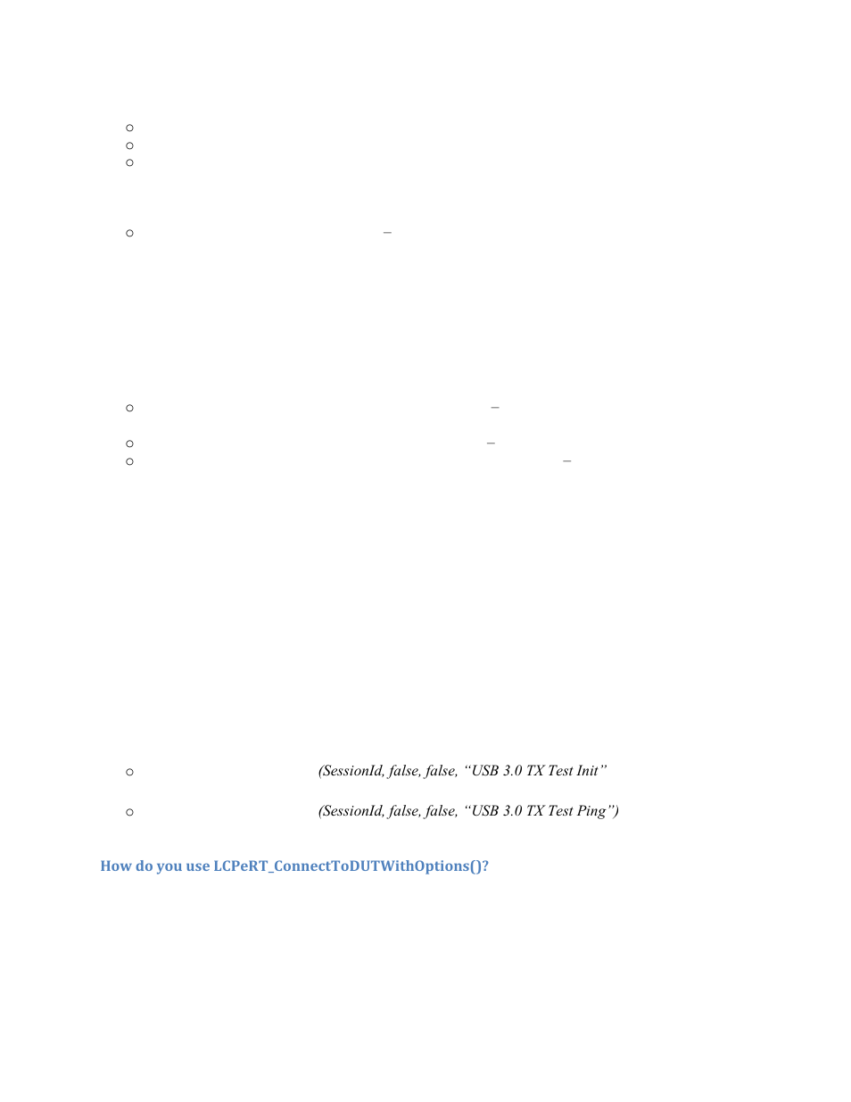 How do you use lcpert_connecttodut(), How do you use lcpert_connecttodutwithoptions() | Teledyne LeCroy PeRT3 Software Interface User Manual | Page 8 / 15