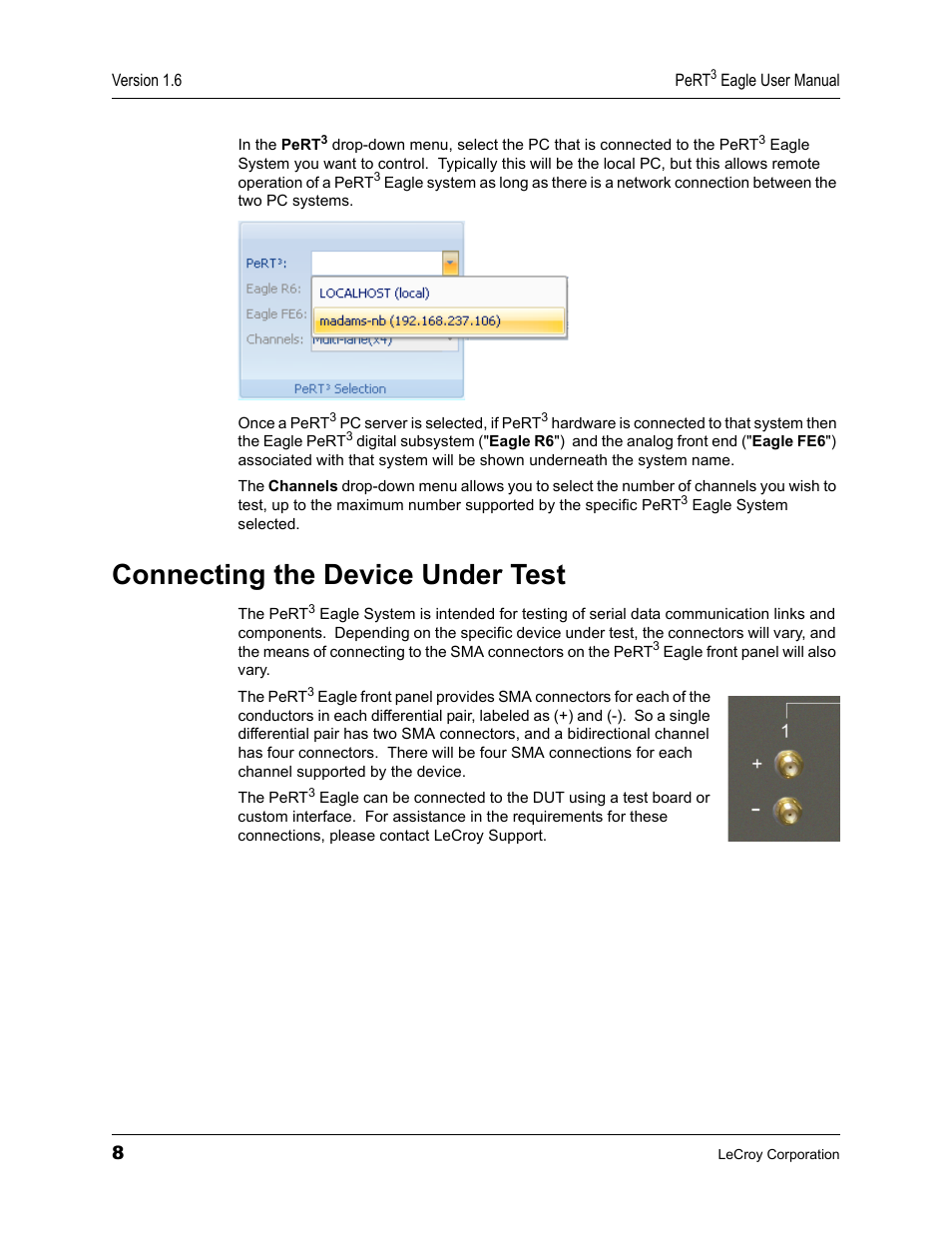 Connecting the device under test | Teledyne LeCroy PeRT3 Eagle Systems User Manual | Page 12 / 84