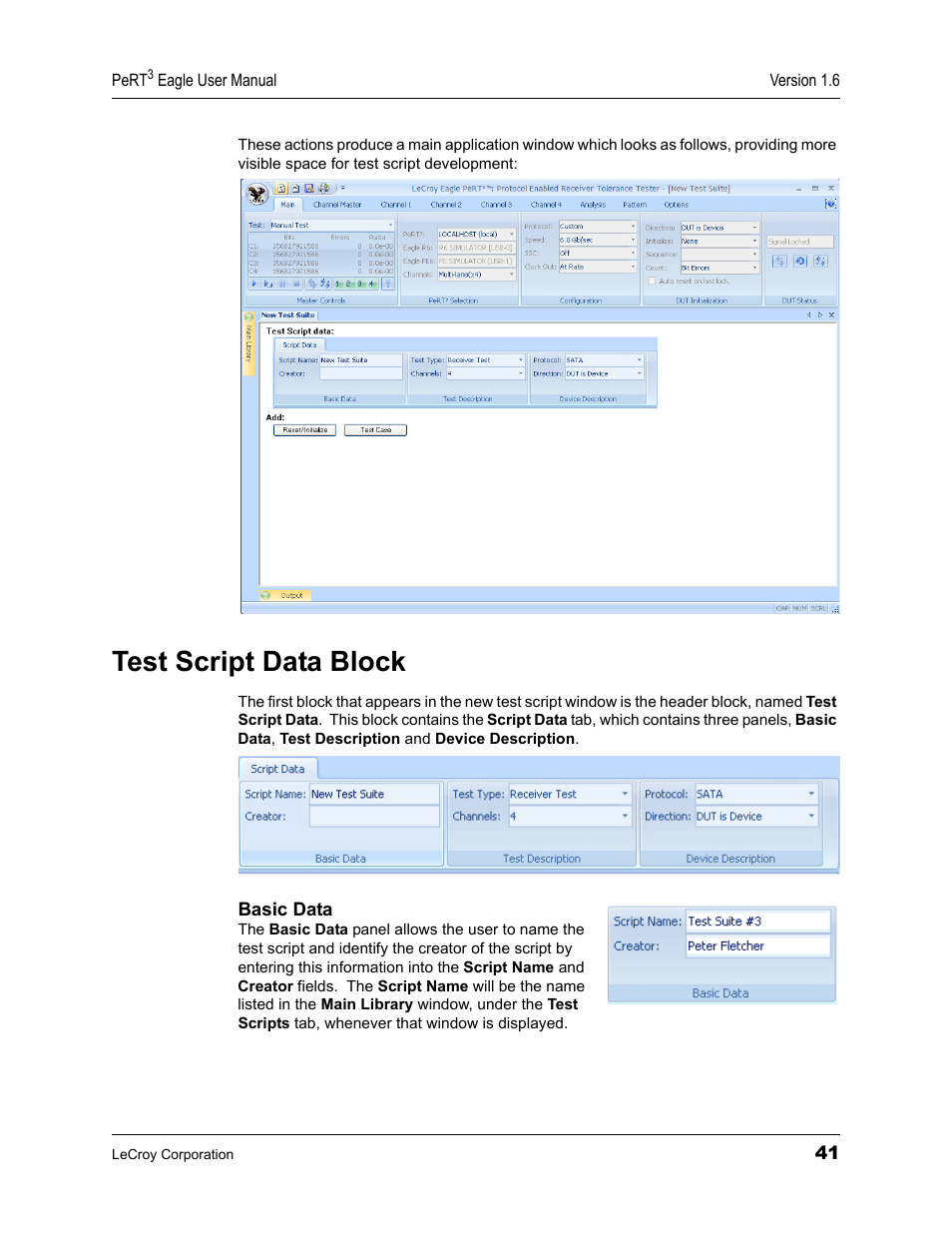 Test script data block | Teledyne LeCroy PeRT3 Eagle Systems User Manual | Page 45 / 84